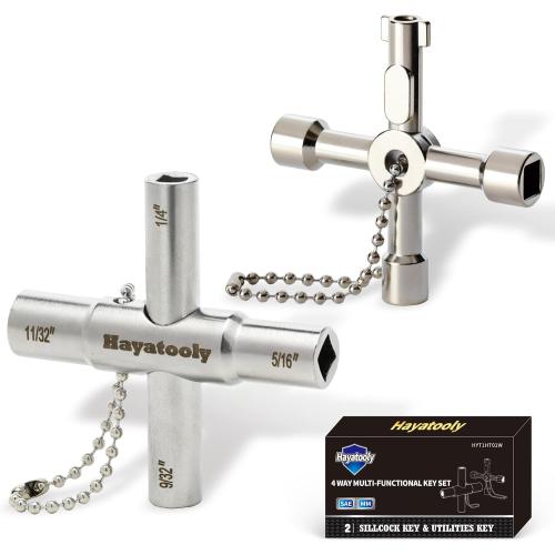 4-Way Sillcock Key, 2-Pack 40Cr Water Key, Multi-Functional & Utility Wrench, Shut Off Tool for 1/4, 9/32, 5/16, 11/32 Valve, Spigot & Electric Meter, Ideal for Home, Public & Commercial