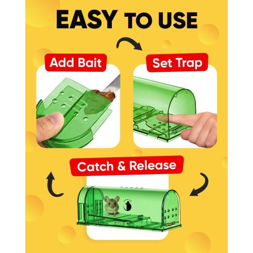 Motel Mouse Humane No Kill Mouse Traps Live Catch & Release - 4 Pack | Kid & Pet Friendly • No Touch Release • Reusable Design • Easy to Use • Humane