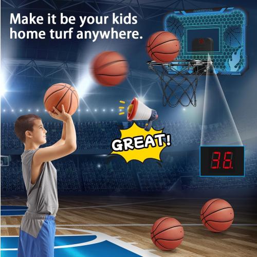 Indoor Basketball Hoop for Kids with Led Lights Mini Basketball Hoop with Remote Control Over The Door Basketball Hoops with Scoreboard Basketball Toys for 4-12 Year Old Boys Girls