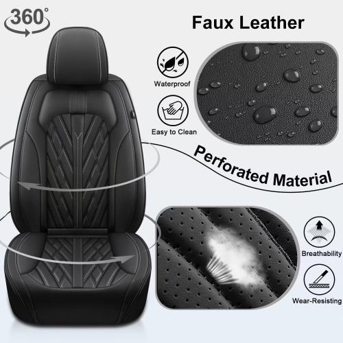 2 Front Car Seat Covers Fit for Fit for Traverse 2007-2025: Waterproof Faux Leather Seat Covers Automotive Breathable Seat Cushion Protector Airbag Compatible (2PCS Front, Black)