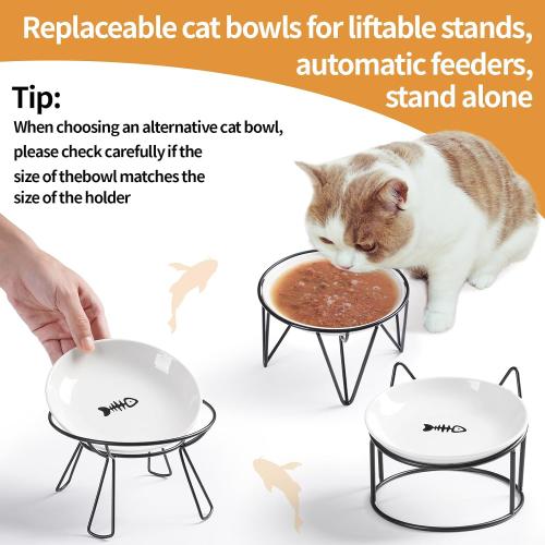 5.9 inch Ceramic Cat Bowls,Wide Shallow Dishes,Whisker-Friendly Plates,Food and Water Bowl for Indoor Cats,-10 oz,3 Pack