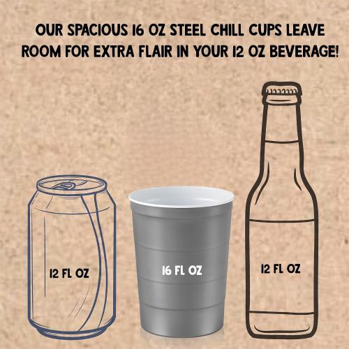 Steel Chill Cups 16 oz. Party Cups, Perfect for Cold Drinks, Sturdy & Durable, Disposable and 100% Recyclable, Made in USA, Gray, 12 Count