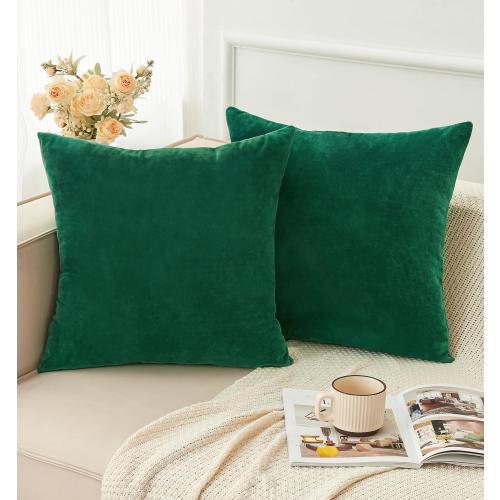 Pack of 2 Christmas Green Pillow Covers 18x18 Inch Decorative Throw Pillow Cover, Velvet Emerald Pillowcases for Couch Sofa Bed, Home Boho Decor, Modern Soft Cushion Covers