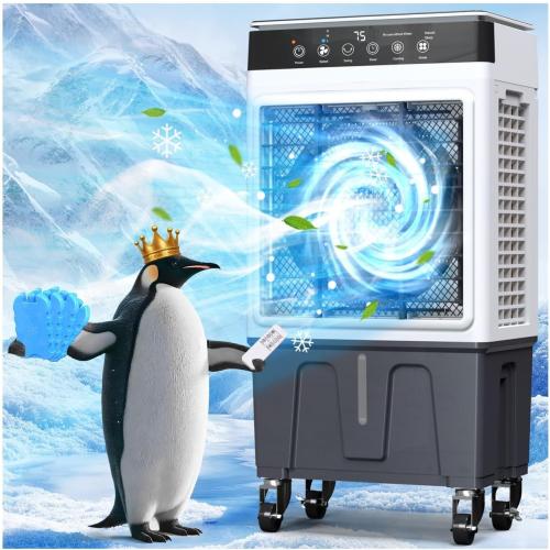 WHITE Swamp Cooler Air Conditioner with Dry Burn Protection, 4000 CFM Evaporative Air Cooler with 8-Gal Water Tank, 4 Modes, 3 Speeds, Remote, 12H Timer, Portable Windowless AC for Bedroom Home Office