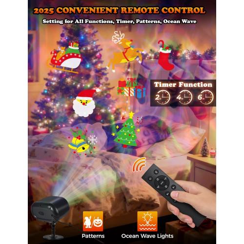 2025 Upgrade No Slides Christmas Projector Lights Outdoor, Holiday Projector Lights with 12 Dynamic Patterns & 7 LED Colors, Remote, Timer, IP65 Waterproof for Xmas Party Garden Yard Decor (Black)