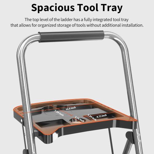 3 Step Ladder, Folding Step Stool with Tool Platform, Wide Anti-Slip Pedal and Anti-Slip Feet, Sturdiest Steel Construction, 600lbs Capacity Steel Ladder for Home Office, Grey