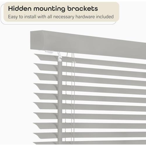 Cordless Light Filtering Mini Blind - 48 Inch Width, 64 Inch Length, 1 Slat Size - Grey - Cordless GII Morningstar Horizontal Windows Blinds for Interior by Achim Home Decor