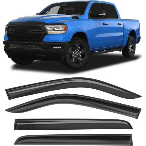 Shatterproof Taped-On Window Deflectors for Dodge Ram 1500 Crew Cab 2019-2025 (New Body Style), Rain Guards, Window Visors for Cars, Vent Deflector, 4pcs