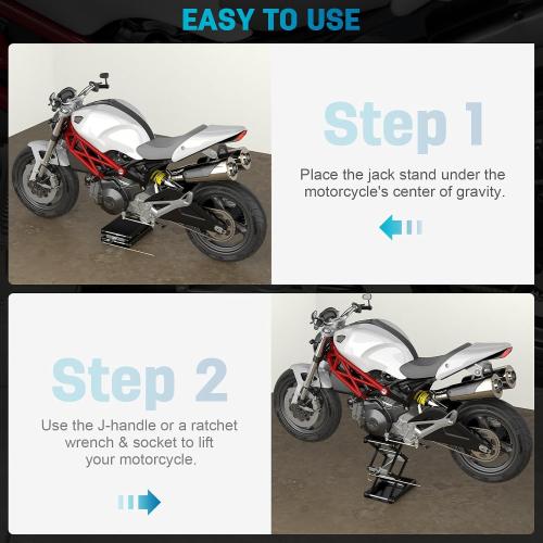 Upgraded Double-Layer Motorcycle Lift Stand with J Crank Handle & Socket | 1100 LB Capacity Steel Motorcycle Jack Stand, Scissor Lift with Deepened Rubber Pad & Wide Deck for Motorcycles