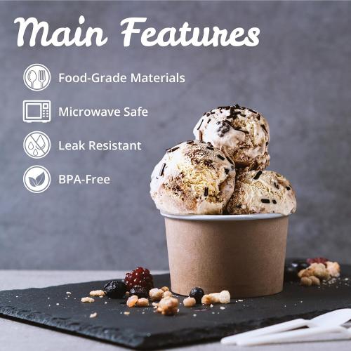MATICAN Paper Ice Cream Cups - 50-Count 5.5-Oz Disposable Dessert Bowls for Hot or Cold Food, 5.5-Ounce Party Supplies Treat Cups for Sundae, Frozen Yogurt, Soup, Brown