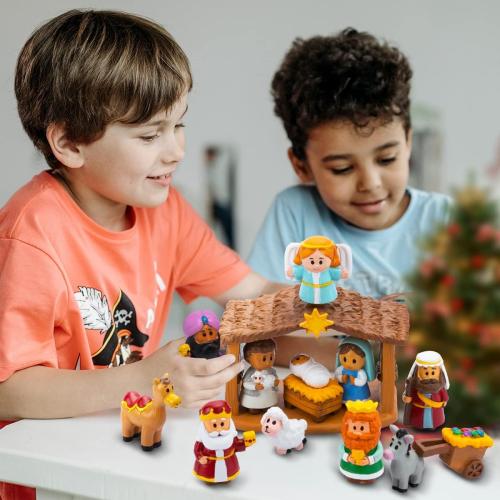 JOYIN 13 PCS Christmas Little Nativity Playset, Reenact Miniature Toys Nativity Set, Christmas Manger Scene for Kids, Present, Xmas Decorations