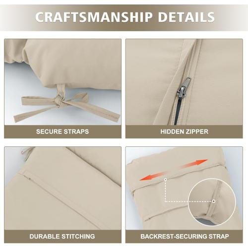Adirondack Chair Cushion Set of 2-19''x19'' Seat & 19''x28'' Back, Outdoor Rocking Chair Cushions with Waterproof, Fade-Resistant, Removable & Machine-Washable Covers, Cream