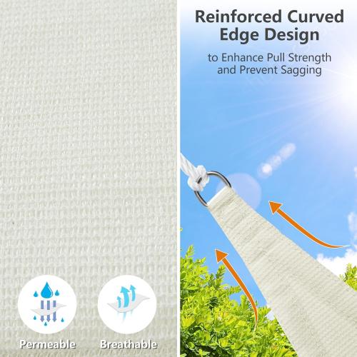 12'x16' Rectangle Sun Shade Sail, Permeable Shade Sails HDPE UV Block Sunshade Outdoor Patio Canopy Sun Cover for Backyard, Garden, Porch, Cream