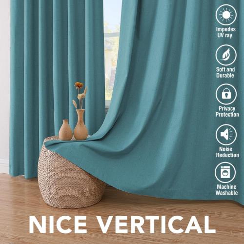 H.VERSAILTEX Linen Blackout Curtains 63 Inches Long 100% Absolutely Blackout Thermal Insulated Textured Linen Look Curtain Draperies Anti-Rust Grommet, Energy Saving with White Liner, 1 Panels, Teal