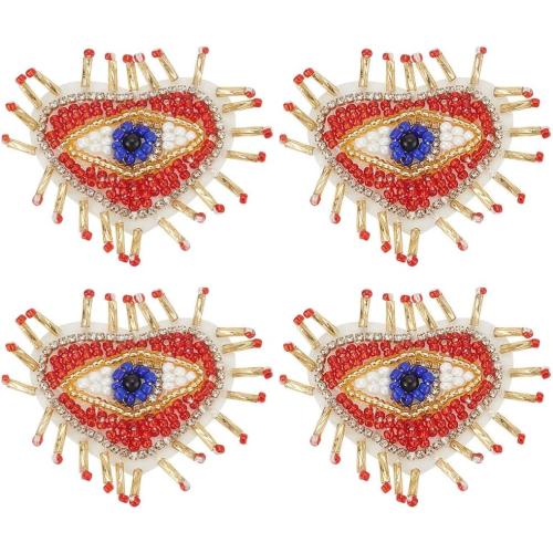 INFUNLY 4PCS Heart Rhinestone Tassel Applique Evil Eyes Applique Patches 2.87x2.87inch Love Heart Eyes Sew-on Patches Mini Handmade Craft Applique DIY Embroidered Beaded Patches for Clothing Decor