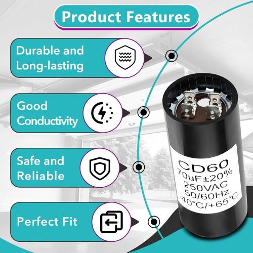 19988A Start Capacitor Compatible wit Genie 1/2HP Openers – 70 MFD 220V Garage Door Opener Starting Capacitor Replacement (Compatible with Genie 19988 & X-19988-A, Not for Running Capacitors, 60Hz AC)