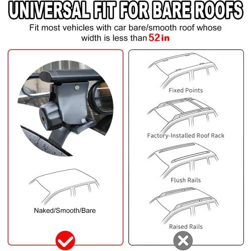 SYDSZ 51 Universal Car Roof Rack Cross Bars with Lockable Anti-Theft Design, Capacity Roof Rack for Bare Roof, Secure Quick-Lock System, 220LBS Load Capacity, with 4 Kinds Clamp