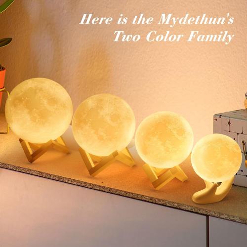 Mydethun 3D Moon Lamp with 4.7 Inch Wooden Base - Gift for Lover, Mothers Day LED Night Light, Mood Lighting with Touch Control Brightness for Home Décor, Bedroom, Birthday- White & Yellow