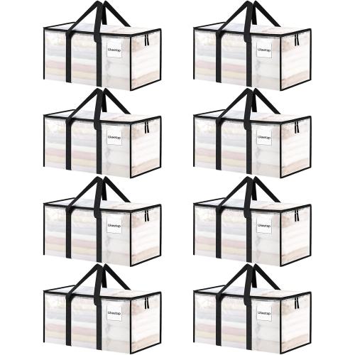 8 Pack Extra Large Heavy Duty Moving Bags, Clear Storage Bins with Lids, Reinforced Handles & Heavy-Duty Zippers Moving Boxes Storage Bags Totes for Clothes Packing, Dorms, College Supplies, Clear