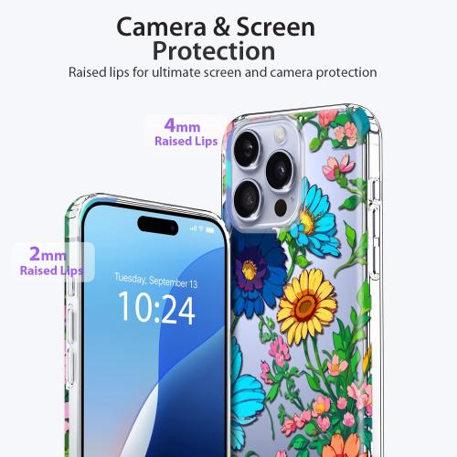 Coolwee for iPhone 16 Pro Max Case for Women, Cute for Girls, 10ft Military Grade Protective Cover Slim Soft TPU Bumper for iPhone 16 ProMax Case Clear Sunflower Floral