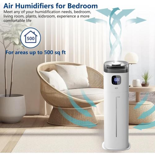 Large Humidifier for Bedroom, 9L/2.5Gallon Ultrasonic Cool Mist Humidifier with Humidistat, 360°Nozzle, 350ML/H Big Mist Level, Suitable for Kids Room Livingroom Yoga Office Plant，White