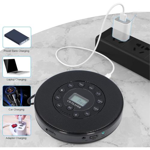 Portable CD Player with Speaker and Anti Skip CD Player for Car MP3 Compatibility Support Recording to USB Built-in Microphone (Black)
