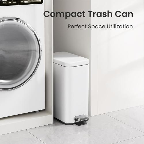 Cesun Bathroom Trash Can with Lid, 2.6 Gallon Small Bathroom Garbage Can Soft Close, Stainless Steel Waste Basket with Step Pedal for Bedroom, Laundry Room, Living Room, Home Office, Toilet, RV, White