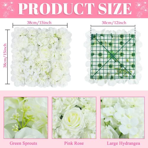 Flower Wall Backdrop 12Pcs 15x15 Inches 3D White Artificial Flower Backdrop Panels Silk Rose Flowers Wall Backdrops Floral Panels for Backdrops Wedding Party Photoshoot Background Decoration