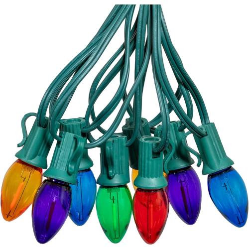 Novelty Lights 25FT C7 LED Multicolor Christmas Lights Outdoor, 25 Bulbs