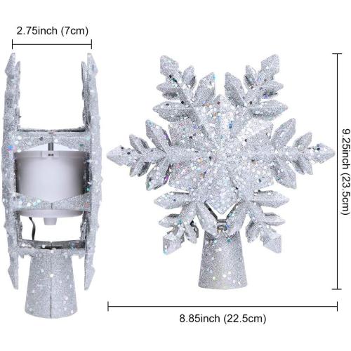 AerWo Christmas Tree Topper Lighted Snowflake Tree Topper with Magic Rotating Snowflake Projector, 3D Glitter Projector Xmas Tree Topper for Christmas Tree Decorations