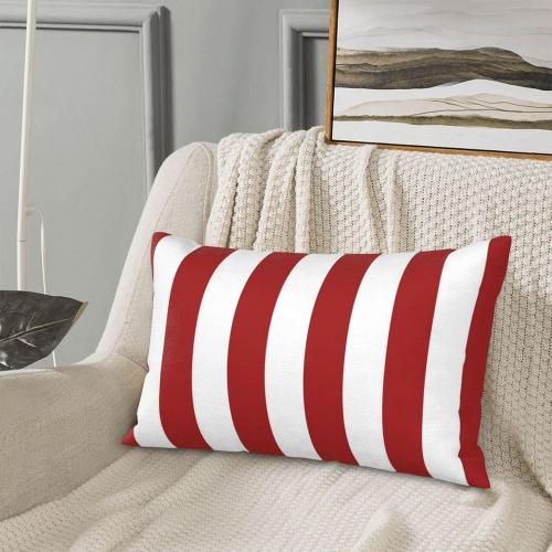 Red White Stripes Lumbar Throw Pillow Covers 12x20 Set of 2 Geometric Stripe Short Plush Pillows Case Modern Rectangle Cushion Cover Decorative Pillowcases for Bed Couch