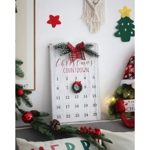 Christmas Countdown Calendar, Farmhouse Christmas Wreath Calendar, Vintage Advance Count Down to Christmas Sign, Xmas Wooden Hanging Decor for Wall Holiday (White)