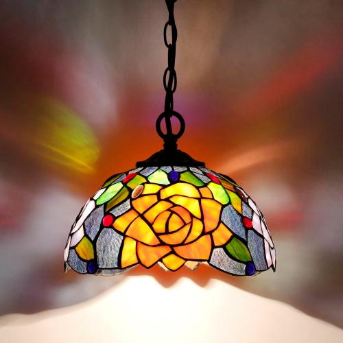 Tiffany Pendant Light Plug in Stained Glass Hanging Lamp 10 Inch Wide Living Room Bedroom Kitchen Dining Room Office