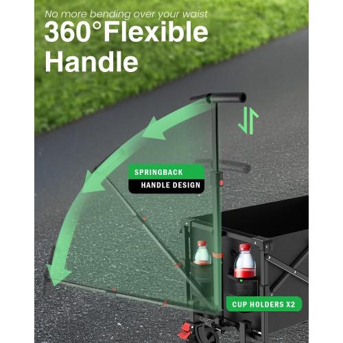 Color Black Collapsible Wagon, Foldable Wagon with Tailgate Extended, 360lbs Heavy Duty, Portable Lightweight Utility Wagon for Grocery, Camping, Garden, Sports, Black T