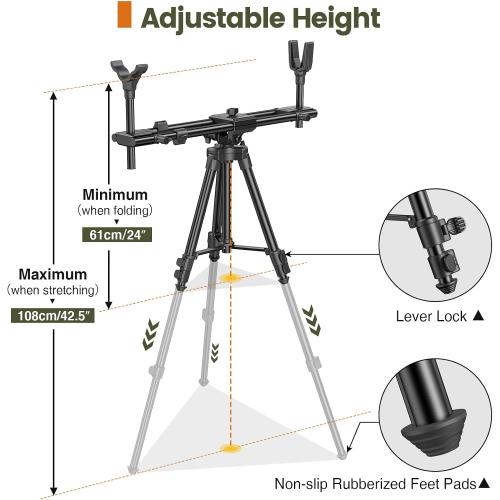Hunting Rests, Shooting Tripod with Dual Frame, Flexible Orientation, Adjustable Height, Shooting Tripod Max Provide Maximum Shooting Stability for Outdoors, Ground Blinds and Hunting