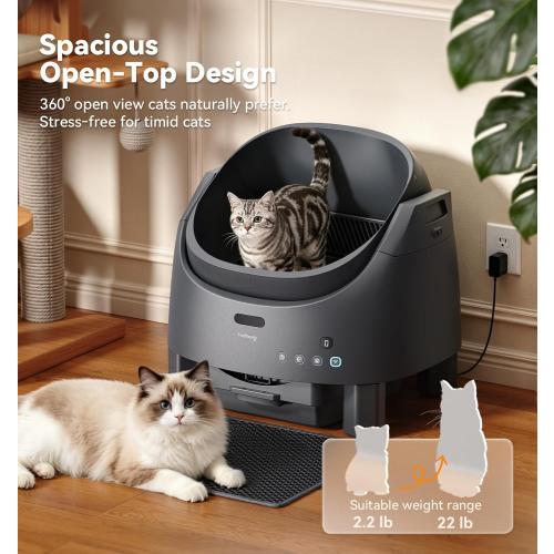 Automatic Litter Box Self Cleaning, FeelNeedy Open-Top Smart Cat Litter Box with App Control, Odor-Control Safety Sensor Design for 1-3 Cats, Includes Waste Bags