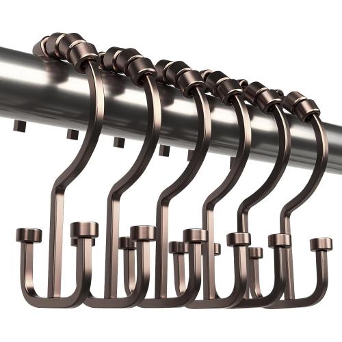 BBV Shower Curtain Hooks Rings, 12 Pcs Rust Resistant Metal Double Glide Shower Hooks for Bathroom Shower Rods Curtains (Bronze)