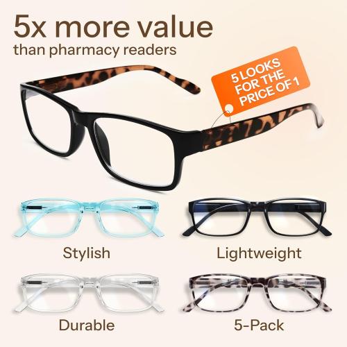 Gaoye Professional Reading Glasses for All Day - Computer Readers with Blue Light Protection - Value Pack