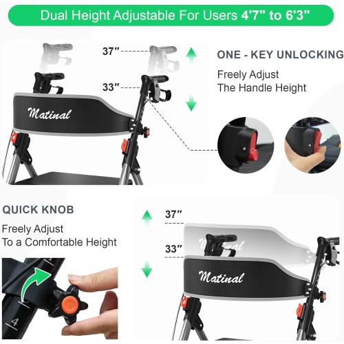 Walkers for Seniors, Rollator Walker with Seat, Walkers for Seniors with seat, 350 lb Capacity,with 8'' Big Wheels, Rolling Walker (Silver)