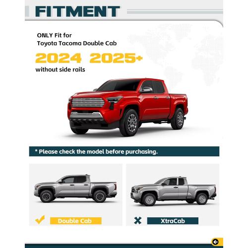 260LBS Aluminum Roof Rack Cross Bars Fit for 2024 2025 2026 Toyota Tacoma Double Cab | Heavy-Duty, Waterproof & Rustproof | for Kayak, Bike, Snowboard Low Profile OE Style Tacoma Storage Accessories