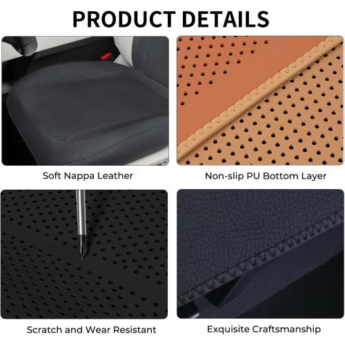 2 PCS Nappa Leather Car Front Seat Covers for 2025 2026 Tesla Model Y/3 Highland/Juniper Breathable Perforated All-Season Universal Bottom Seat Protectors for Tesla Accessories, Black