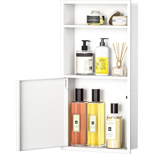Recessed Medicine Cabinet with Door 24 X 12 White Wall Niche | Recessed wall niche w/ 3-tier shelf,space-saving,wall cabinet,dropped-in design,304 stainless steel,large storage