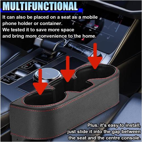 ZIMISI Car Cup Holder, Leather Front Console Gap Filler Organizer (Black)