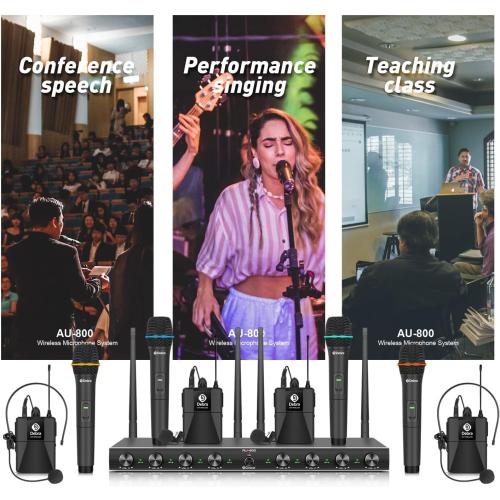 D Debra Audio AU800 Pro UHF 8 Channel Wireless Microphone System with Cordless Handheld Lavalier Headset Mics, Metal Receiver, Ideal for Karaoke Church Party (8 Bodypack)