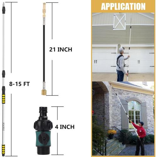 Gutter Cleaning Tools from The Ground, 16FT (24FT Reach) Telescoping Gutter Cleaner Wand with Adjustable Water Flow, Rain Gutters Cleaning Tool for Leaves and Debris, Fits Standard Garden Hoses