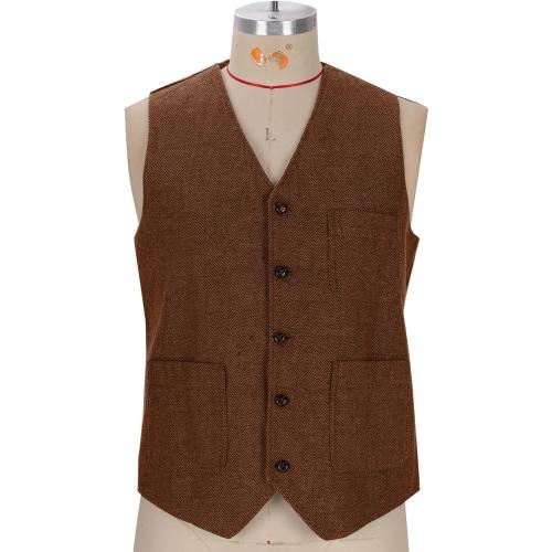 Size.LCampbell Men's Herringbone Tweed Suit Vest Slim Fit Casual Wool Blend Waistcoat Business Formal Sleeveless Outerwear Vest