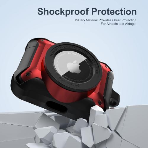 Valkit Compatible Airpods Pro 2/1 Case and AirTags Cover, 2 in 1 Rugged Protective Cases Shockproof Air Pod Pro Cases for Men Women iPod Airpods Pro 2nd/1st Generation Case and Airtag(Black/Red)