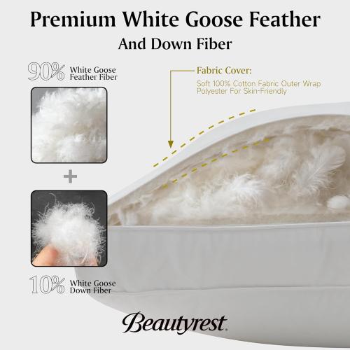 Beautyrest Goose Feather Down Fiber Gusseted Pillows, Firm Hotel Pillow Luxury Bed Pillows, 100% Cotton Cover, King Size Set of 2