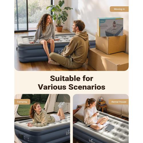 iDOO Twin Air Mattress with Built in Pump, 18 Raised Compact Blow up Mattress, Inflatable Mattress for Camping Guest Home, Portable Travel Air Bed, 2-Min Quick Inflation Deflation, Colchon inflable