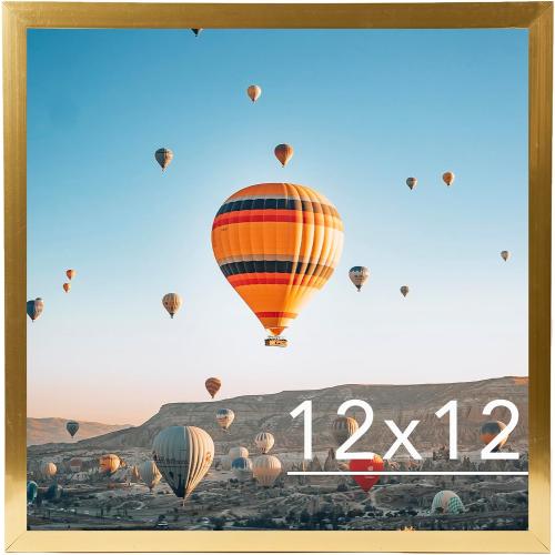 JCJMY 12x12 inch Picture Frame, Horizontal and Vertical Formats for Wall Hanging, 12 x 12 Wall Gallery Poster Photo Frame with Shatter Resistant Plexiglass, Gold